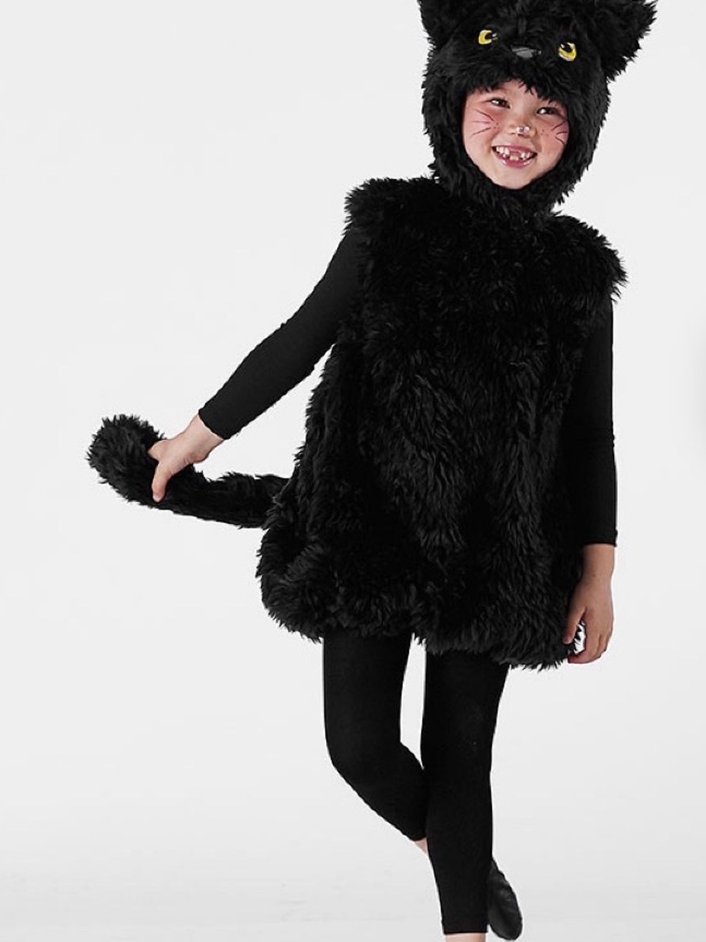 Pottery Barn Kids Black Fuzzy Cat Costume with Hood and Tail